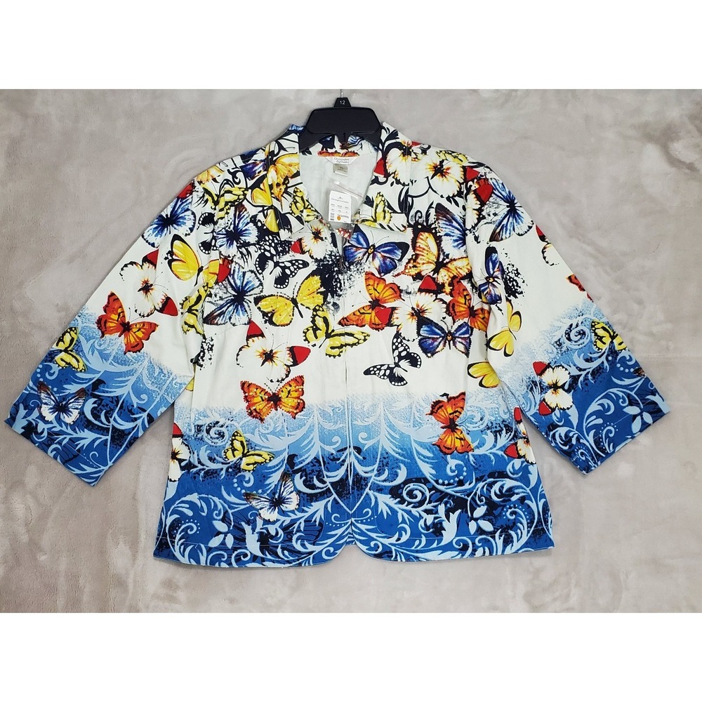 Christopher & Banks Butterfly Print Jacket Womens XL Collared Full‎ Zip Boho NWT